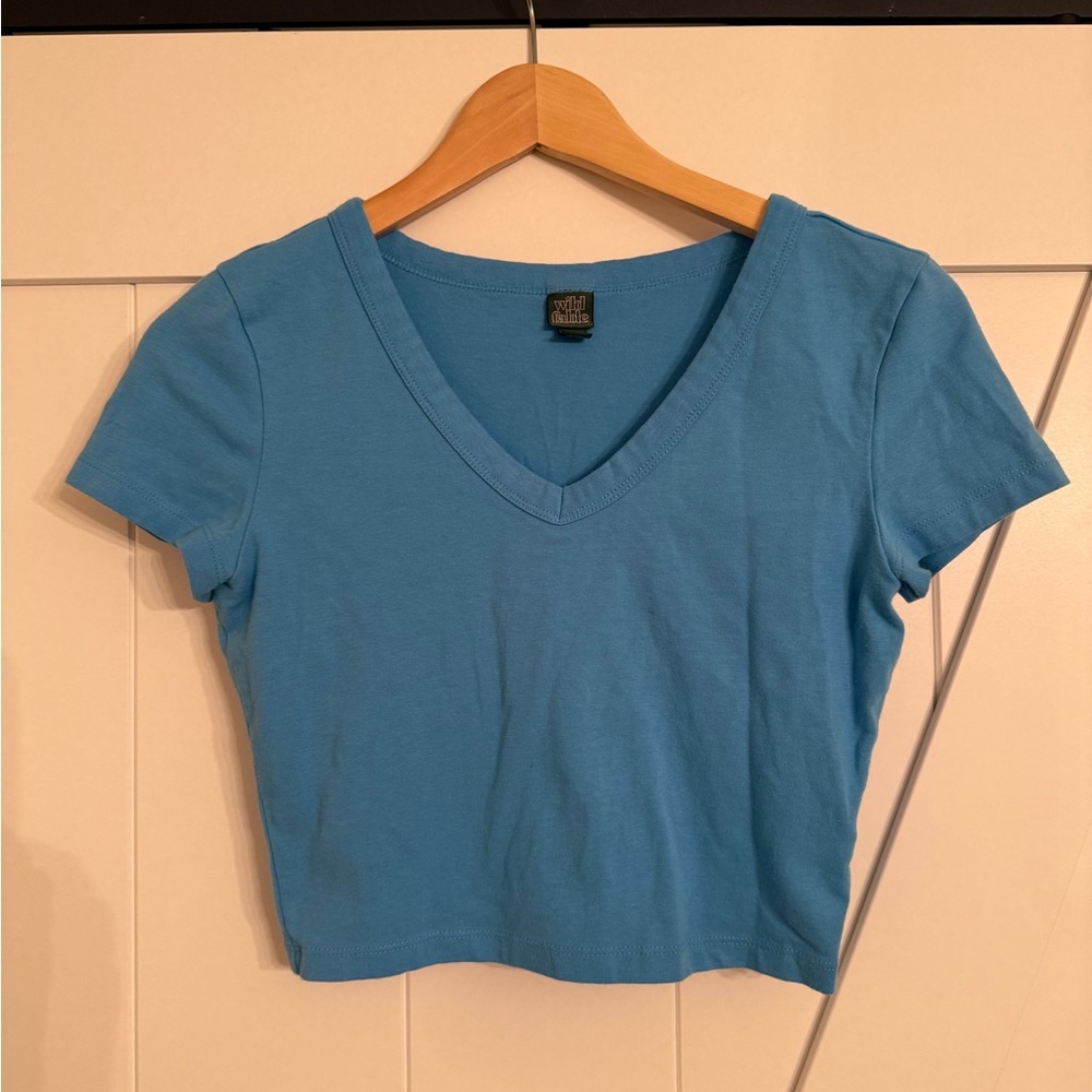 Wild Fable Sky Blue V-Neck Crop Top